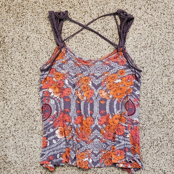FREE PEOPLE Floral Embroidered Strap Flowy  Tank Top - Picture 1 of 5
